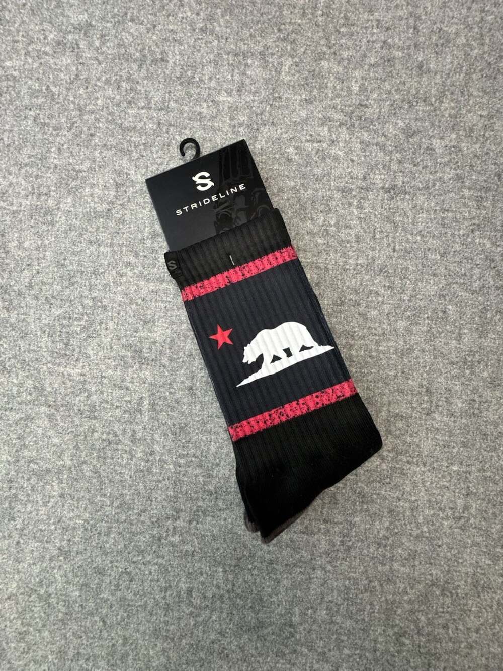 Strideline California Bear Black Crew Socks